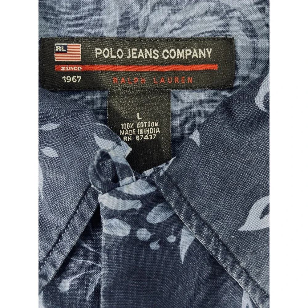 Polo Jeans Co Ralph Lauren Hawaiian Shirt Mens L Blue Pineapple Print Button Up